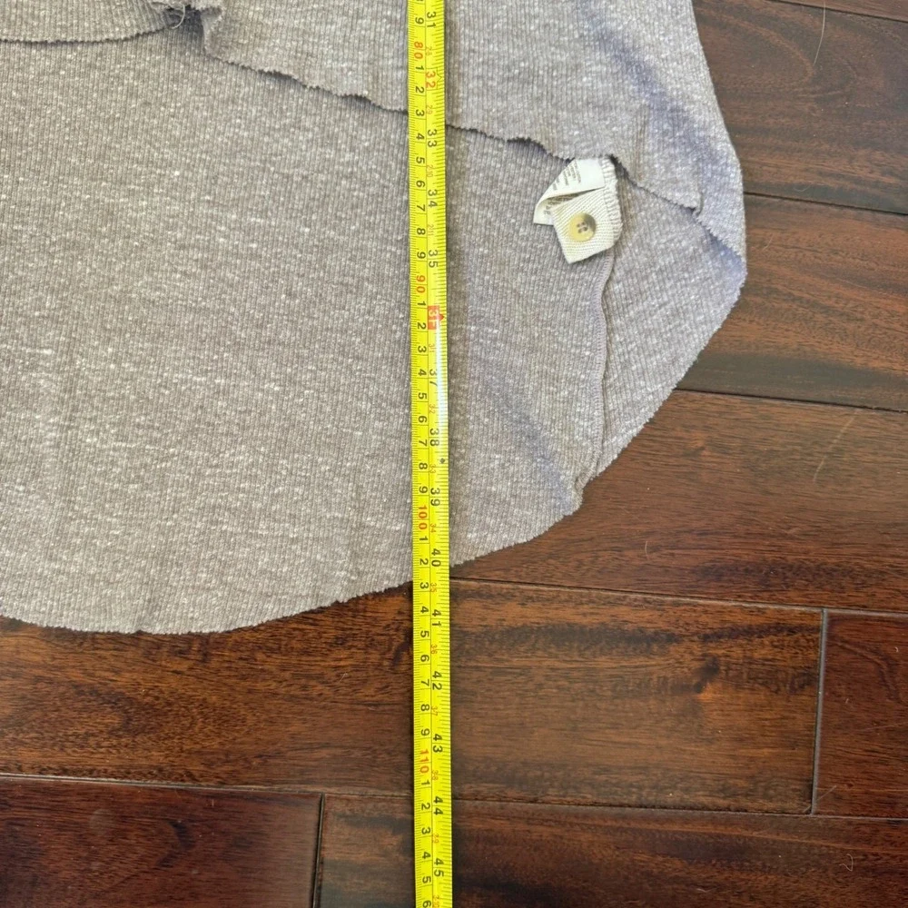 FP Beach Free People Long Cardigan XS Taupe Rib‎ Knit Pocket Duster Boho Lounge